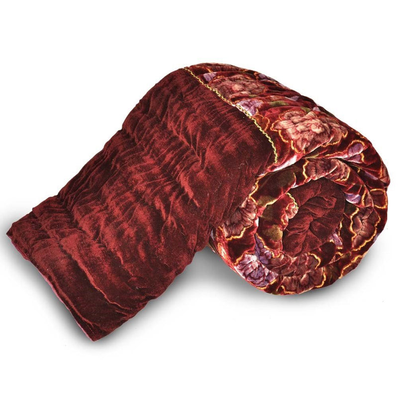 Gift And Decor Rajasthani Jaipuri Traditional Floral Design Single Bed Velvet Blanket Quilt (Maroon)