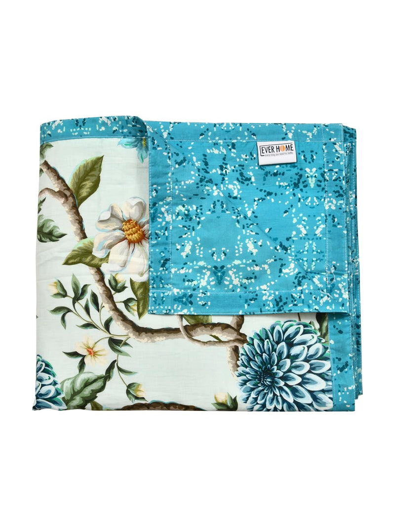 EVER HOME Digital Print Reversible AC Dohar Double Bed Cotton for Summer 120 GSM, Mild Winter Blanket, Blue & Green Floral 88 x 100 inches