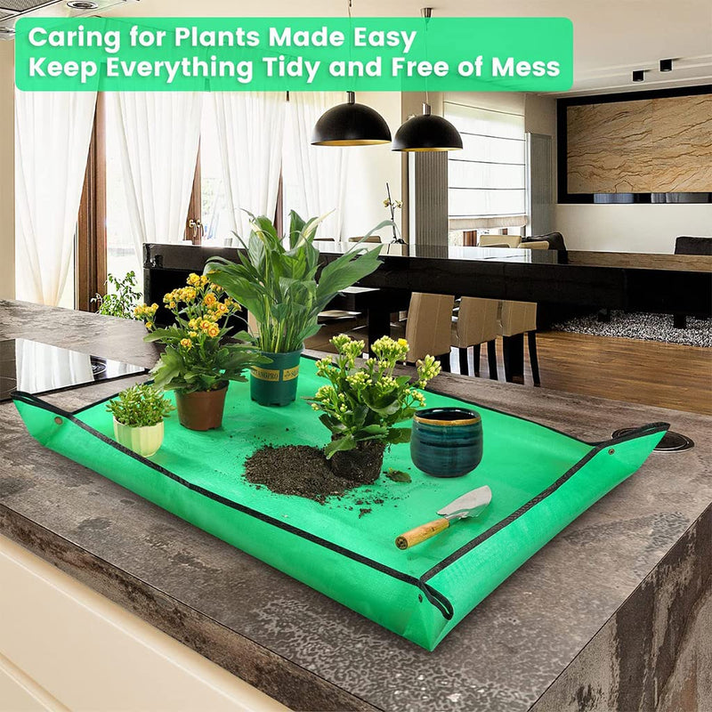 HASTHIP® 75 * 100CM Gardening Mat for for Indoor Bonsai Succulent Plant Care, Waterproof and Foladable PE Garden Mat for Watering Grassland Balcony Nursery Potting and Transplanting Mat Plant