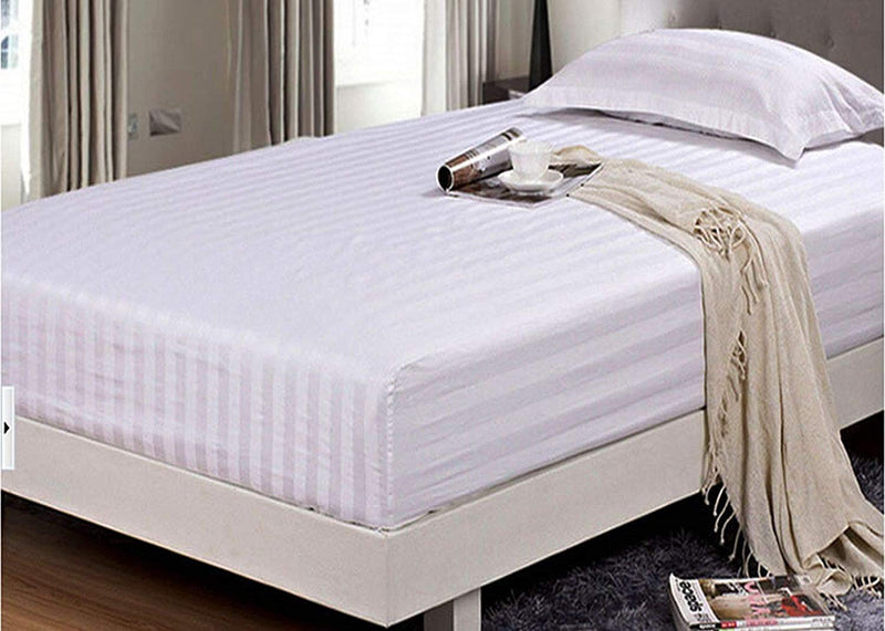 Jaipur Linen 100% Cotton 300 TC Double Bed Fitted Bedsheet 72 Inch X 75 Inch with 2 Pillow Covers (White)