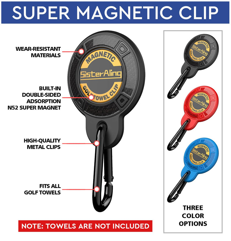 SisterAling Magnetic Clip for Golf Towel,Removable Industrial Magnetic Accessories Design for Strong Hold to Golf Carts or Clubs (Black, 1)