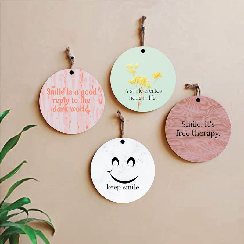 woopme® 4 PCs Smile Quotes Printed Wall Hanging Home Office Restaurant Hall Wall Decor (8 x 8 Inch)