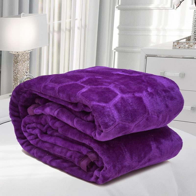 Mehlawat 500 TC Floral Embossed Mink Blanket for Single Bed Blanket, Ultrasoft Lightweight Solid Ac Blanket for Winter, Mild Winter (Purple, Single - 85x56 Inch)