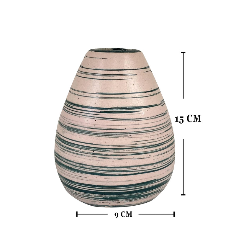 Xtore Marbled Ceramic VASE with Green Striped Pattern for Home Decor (Pack of 1, Green and Cream)