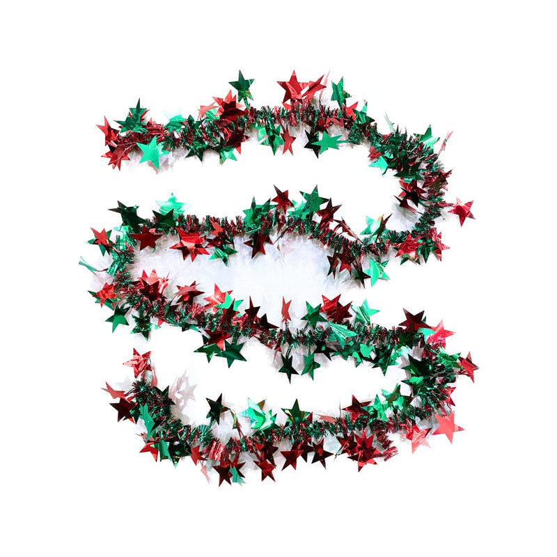 Wanna Party Christmas Tinsel 2D Stars Tree Wraps,Sparkly Star Tinsel Garlands with Wire for Christmas Tree, Home, Wedding, Party, Festive Ornament (Red,Green)