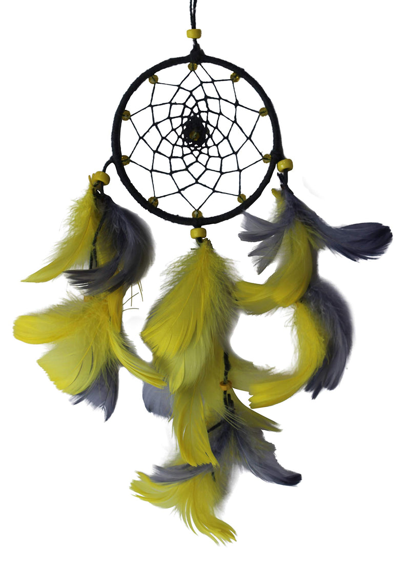 Daedal dream catchers Hand Made Hand Crafted Wind Chime Little Bitty Dream Catcher Wool and Wool Blend, 31 x 14 x 2 cm, Grey and Yellow DDC126LYG N