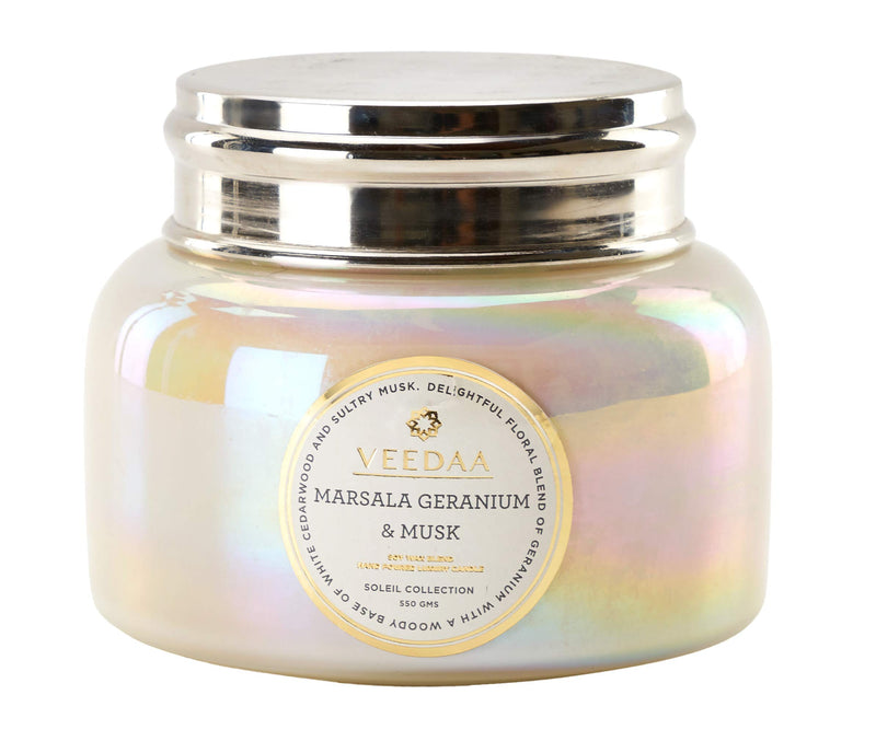 VEEDAA Marsala Geranium & Musk Macaron Glass Soy Scented Candle (Burns 65 hours)