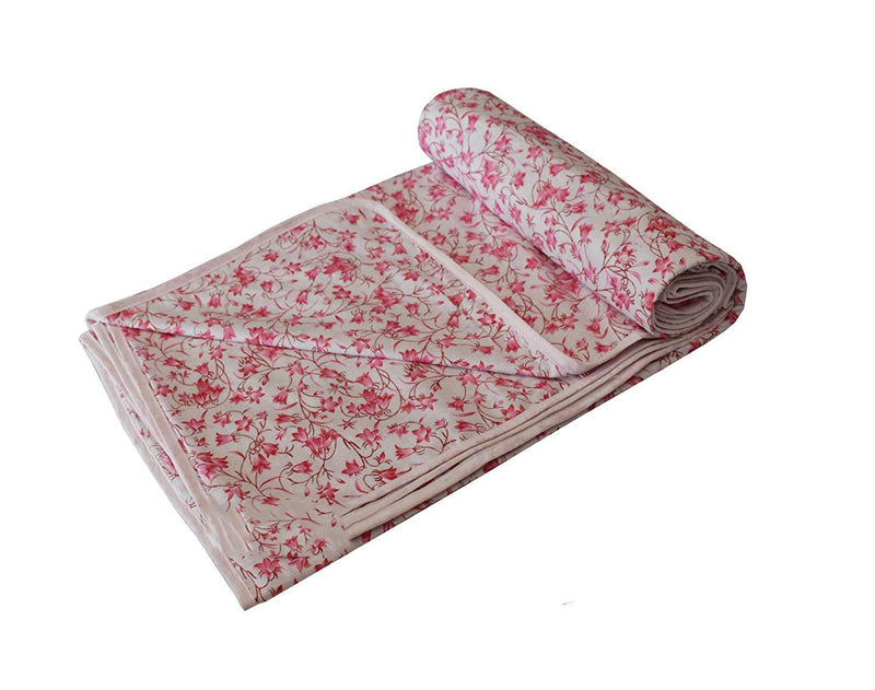 J Shree Summer Special Anti-Pilling Super Soft Cotton Floral Print Double Bed Dohar/Summer Ac Blanket- Pink Iris Flowers