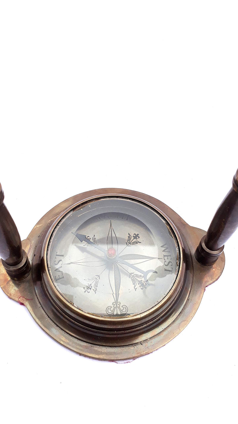 KV Collection Beautiful Antique Style Brass Table Clock with Magnetic Compass Base. Exclusive Gifting idea