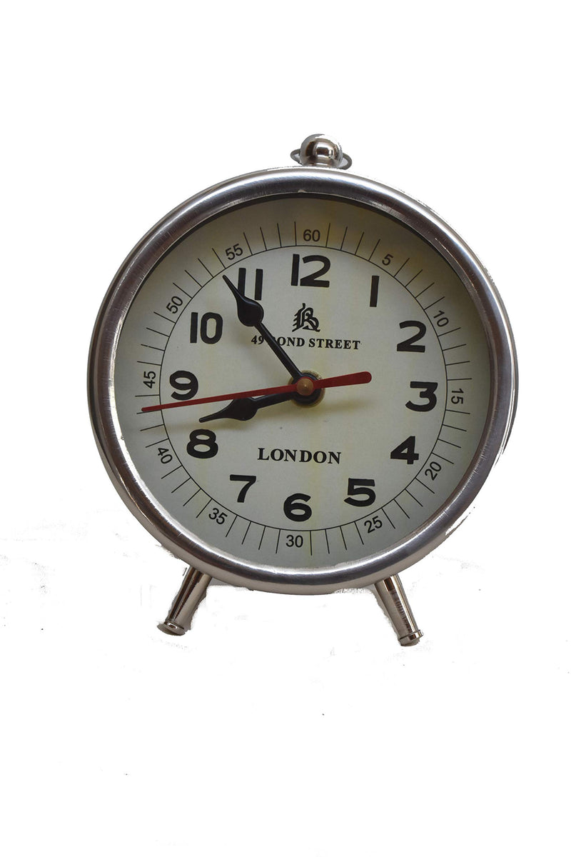 M.Nautical Star Nickel Brass Table Clock Royal Navy Style Antique Look Working Desk Clock