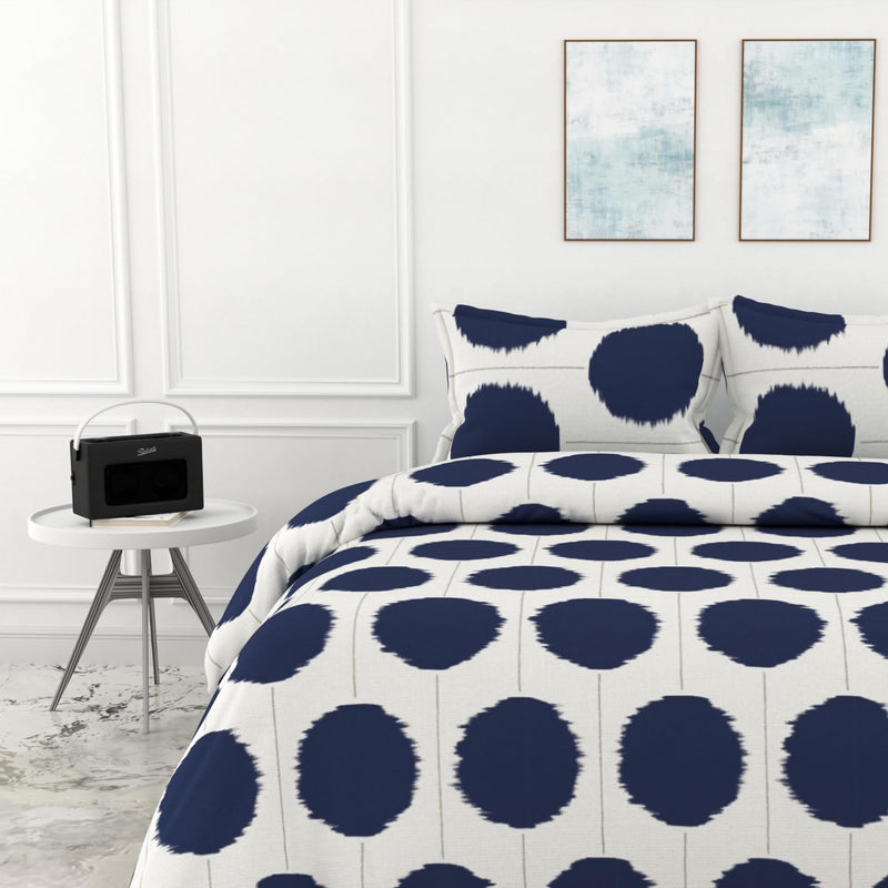 Loreto 144 TC 100% Cotton Bedsheet for Double Bed with 2 Pillow Covers for Every Day use, Skin Friendly, Breathable, Ideal or Sping Summer_Navy Haze Big Polka