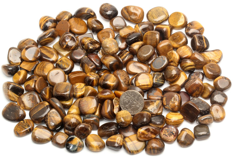 ZenQ 1 lb Tigers Eye Tumbled Stone Chips Crushed Natural Crystal Quartz Pieces 0.47-0.66 Inch Each