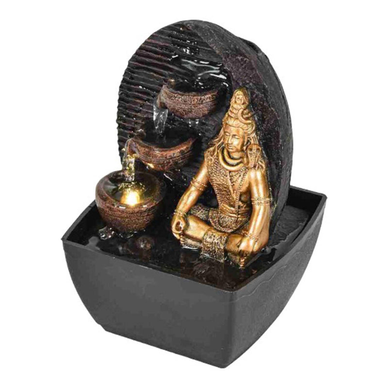 VIVARS Polyresin Lord Shiva Water Fountain with LED Light - Ideal for Home, Office, Bedroom, and Gifting