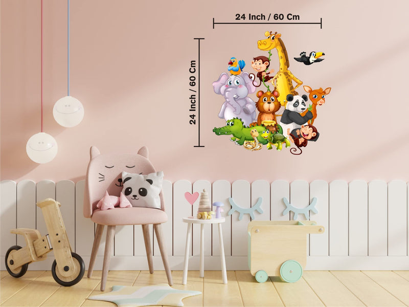 Design Decor Jungle Cartoon Animal Wall Sticker for Kids Room & Class Room_ 24x24_ Inch