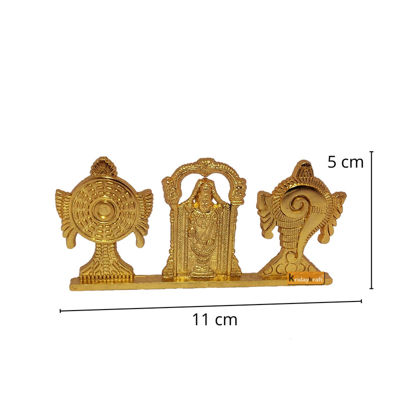 KridayKraft Tirupati Balaji Symbol Stand Shankh Chakra with Balaji Statue Gold Plating Antique Decorative for Car Dashboard Home & Office Table Showpiece Figurines,Religious Gift Idol...