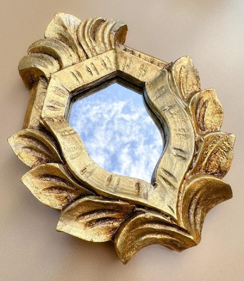 Vas Collection Small Gold Leaf Mirror for Wall Decor