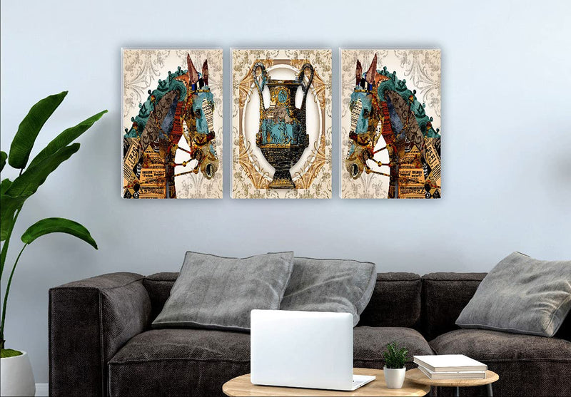 SAF paintings Set of 3 Horses with winning Trophy Large Embossed MDF Framed Panel Painting 36 Inch X 18 Inch PHSX30105