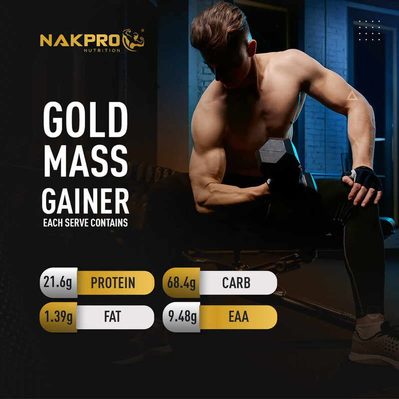 Nakpro Gold Mass Gainer Powder 1 Kg, Chocolate| Lean Muscle Whey Protein Mass Gainer | 21g Protein, 68g Carb, 372 Calories Per Scoop for Muscle Support & Muscle Mass Gain