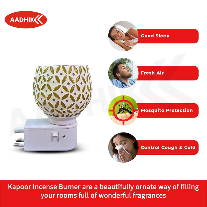 AADHIK Multipurpose Kapoor Dani Night Lamp Aroma Burner Electric Incence Burner, Aroma Kapoor Dani, Electric Kapur Burner, Electric Dhoop Dani for Home,Office (Yellow) Ceramic