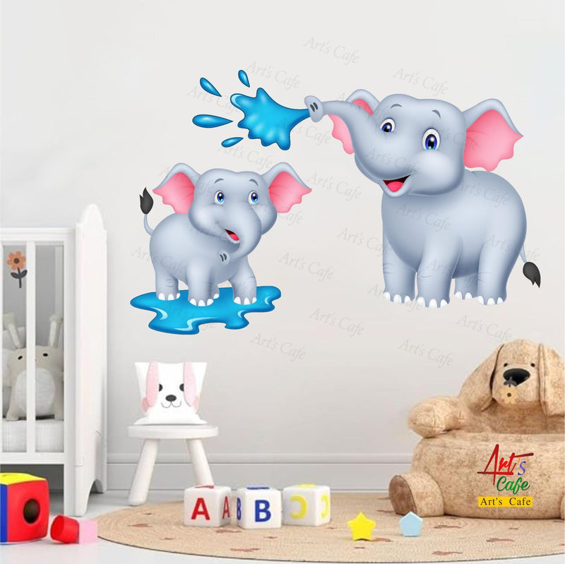 Art's Cafe Elephant & Its Baby Bathing 3D Wall Sticker Decorative for Kids Room Play School (28.5 x 18.5 inch)