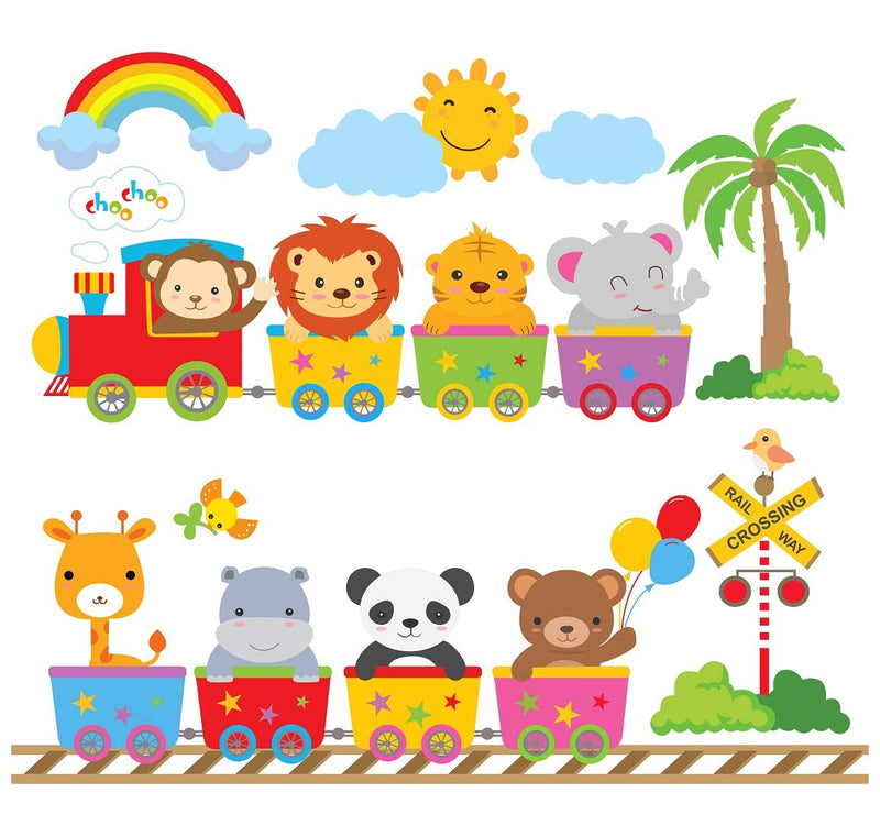 Tuffuk Kids Animal Train Multi Extra Large PVC Vinyl Wallsticker for Home Decorations(80 cm x 70 cm)6TZ018