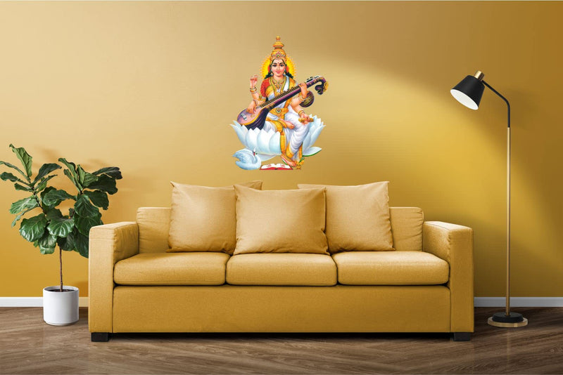 Ruhi Decor Maa Saraswati Wall Sticker PVC Stickers Waterproof Laminated Wall Stylish for Living Room