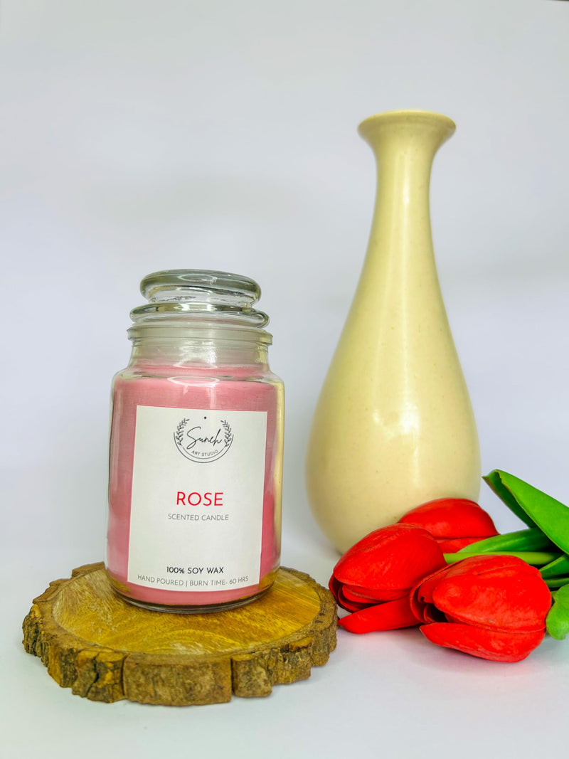 Suneh Aroma Candles Set of 3 Scented Aromatic Fragrance of Rose for Gifting & Home Decor, Votive Glass Jar Candle, 350 Gms Each,Up to 60 Hours Burn Time