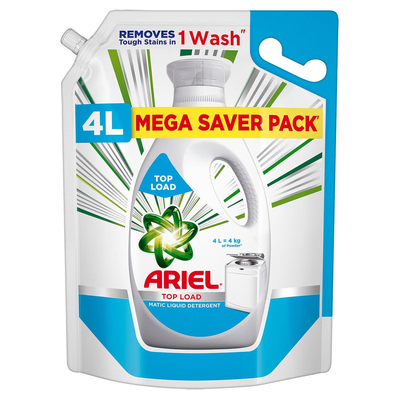 Ariel Top Load Liquid Detergent, 3 Ltr + 1 Ltr free, Removes Tough Stains, Specially designed for Top Load Washing Machine