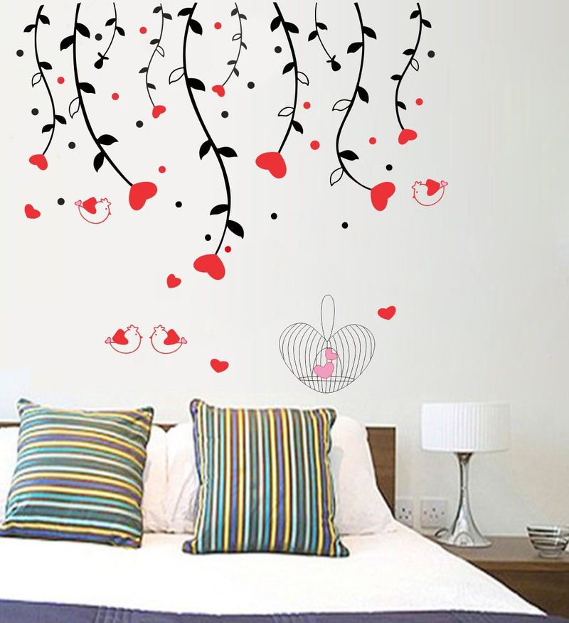 Heart Sparrow Tree Self Adhesive VinylWaterproof Decorative Wall Stickers for Hall, Bedroom, Kitchen and Furniture