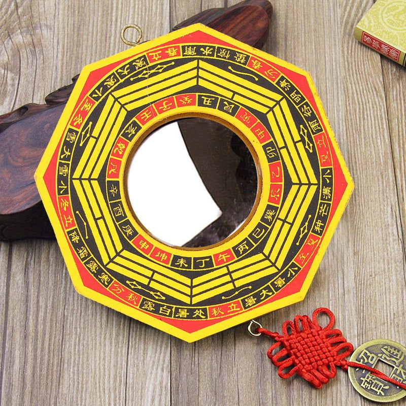 Biitfuu Traditional Lucky Chinese Wood Bagua Mirror Feng Shui Convex Concave Bagua Mirror for Home Business Good Luck(4 inch-Concave)