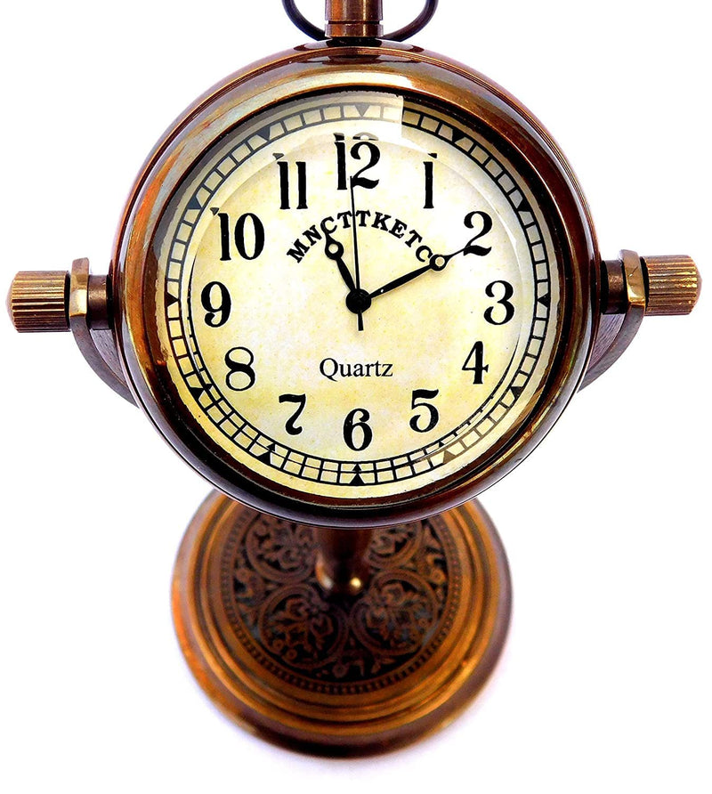 TARANO Brass Antique 7" Inch Stand Table Clock with Antique Finish