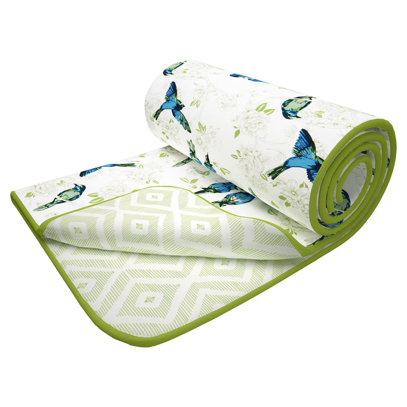 Story@Home Reversible Cotton Dohar Blanket for Single Bed - Lightweight Winter Cover, 100% Cotton, 144 x 220 cm, White and Green| Perfect for Festive Gifting