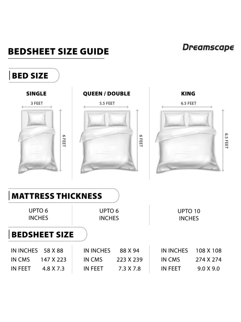 Dreamscape 100% Cotton Satin Double Bedsheet with 2 Pillow Covers | 200 TC Ethnic Blue for Double Bed (7.5ft X 8.2ft)