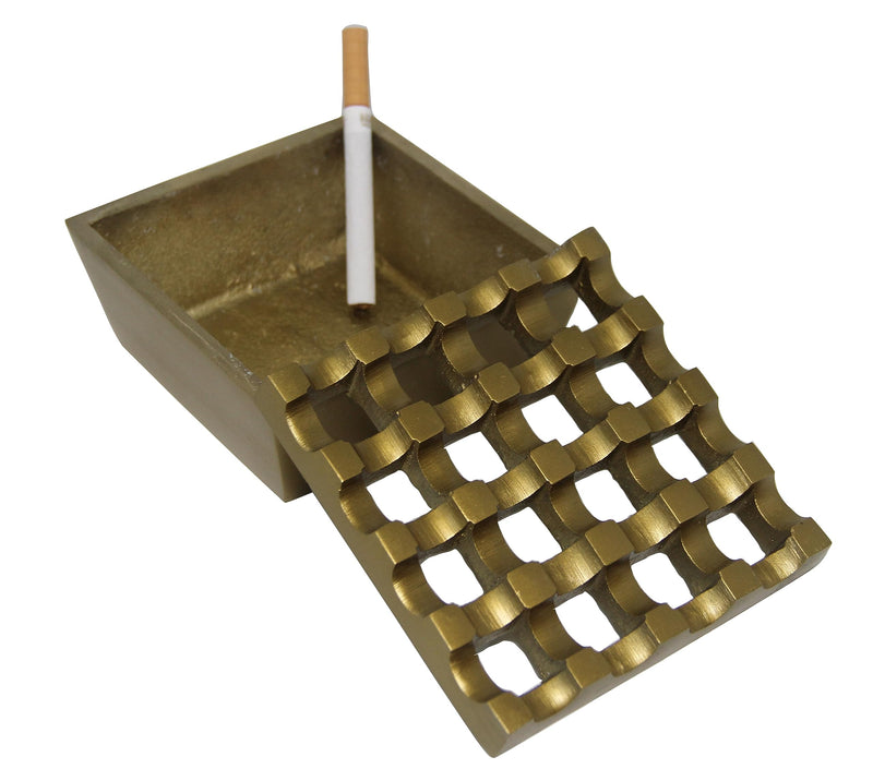 PURI - Aluminium Cigar/Cigarette Ashtray, 16 GRIDS, Windproof Tabletop, Brass Antique Finish