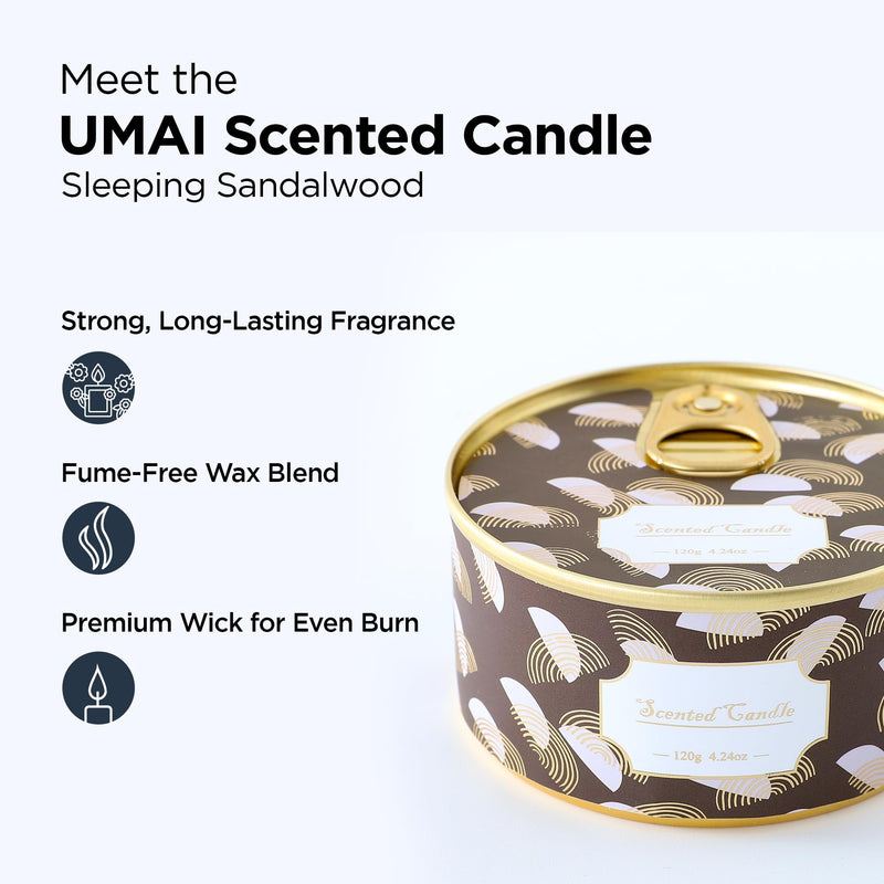 UMAI 4-in 1 Tin Plate Scented Candles for Home Decor | 16h Burn Time |Aesthetic Candles for Home| Aroma Candles- Neroli Blossom, Sandalwood, Peach Oolong, Japanese Plum Blossom | Gift Set| Pack of 4