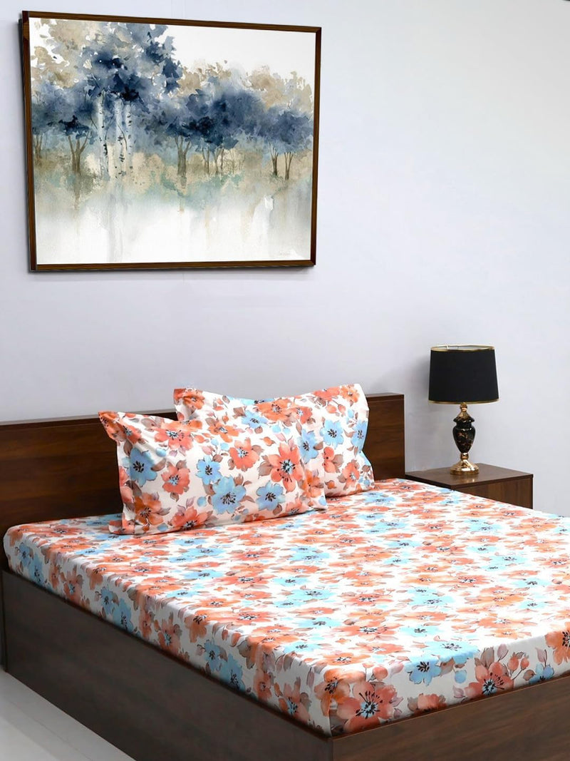 Bombay Dyeing King Size Bedsheet,144 Thread Count, Size: 274cm x 274cm,100% Cotton, with 2 Pillow Covers, 7502 (King, Orange)