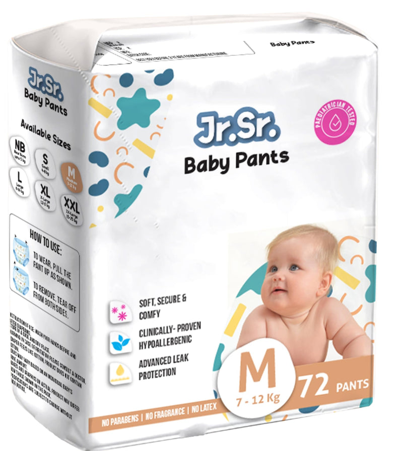 Jr.Sr. baby diaper| Medium | 7-12 Kg | 72 Counts | Pack of 1