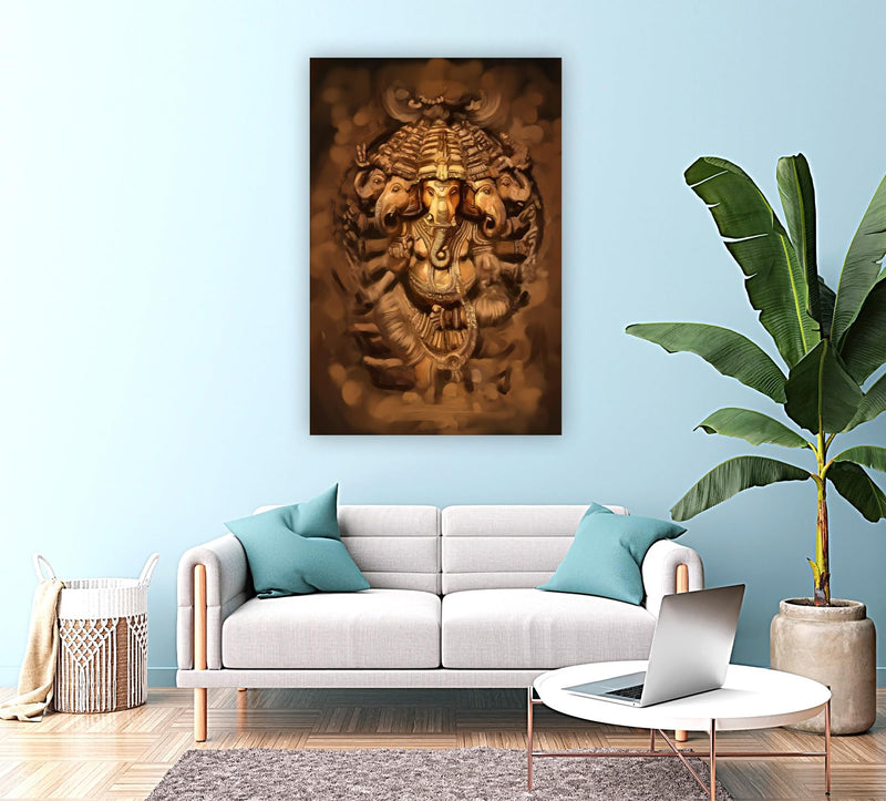 Indianara Rolled Sparkled Lord Ganesha Art Print for Room Décor Digital Reprint 36 inch x 24 inch Painting (10714PST)