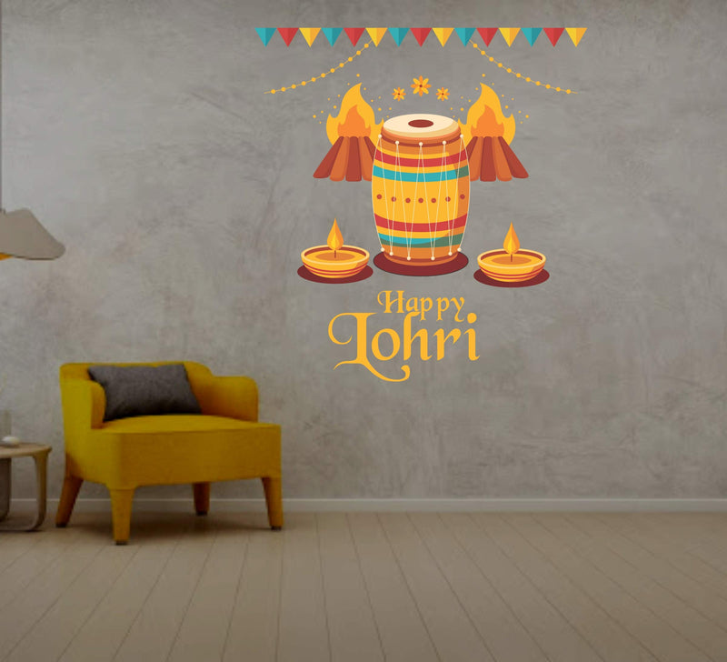 Sticker Hub Happy Lohri Wall Sticker (PVC Vinyl, 76 X 71)