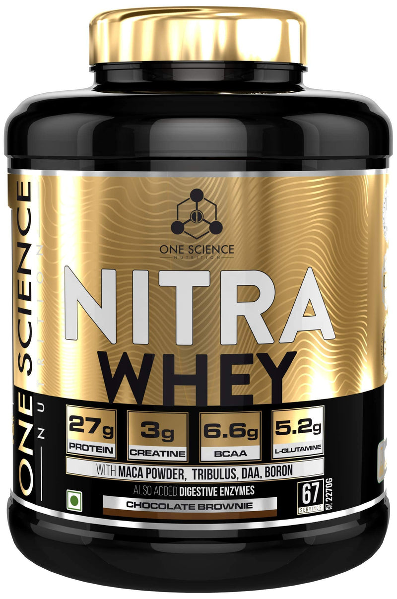 One Science Nutrition (OSN) Nitra Whey - DAA, Tribulus Terrestis, Maca powder and Boron & Creatine Monohydrate | 27g Protein, 3g Creatine, 5.2g Glutamine, 6.6g BCAA - 5lbs - Chocolate Brownie