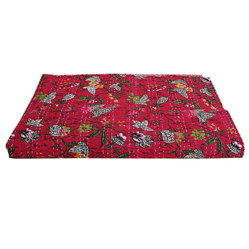 TI AMO Handmade Multi Color Printed Kantha Quilt 60x90 Inch Kantha Coverlet Throw Kantha Gudari