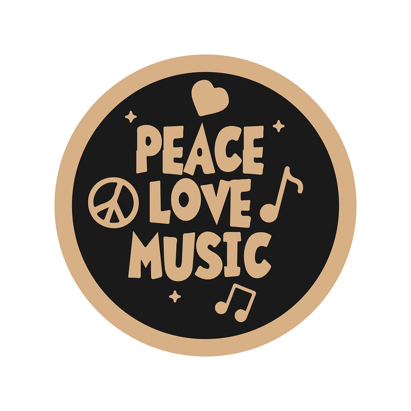 DOTME Peace Love Music Quotes Wooden with Vinyl Sticker Design Decorative Circle Shape Wall Decor for Home Kids Bedroom Living Room Kitchen Hall DIY Art (8 INCH)