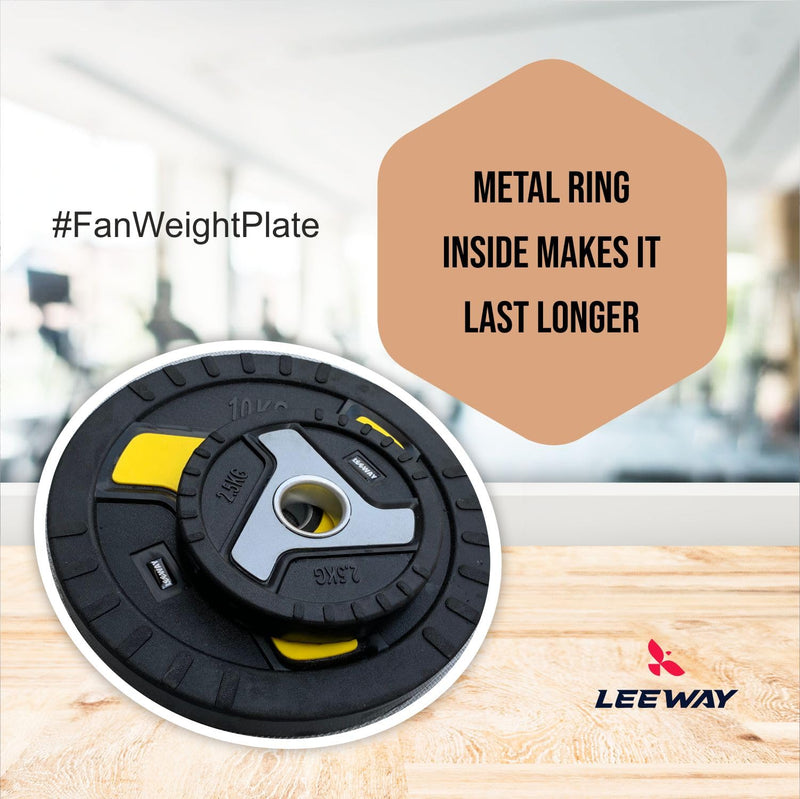 LEEWAY Fan design Rubber Weight Plates with 50 mm Dia(100kg Set)| Olympic Rubber Weight Plates| Rubber Weight| Spare Gym Weight| Barbell Weight Plate (Fan Plate 100 kg Set (2.5X4+5X4+7.5X4+10X4))