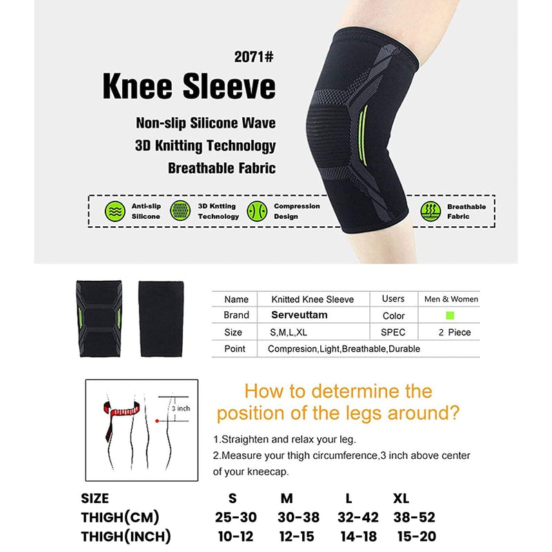 serveuttam Knee Support For Men (1Pair) Ortho Knee Cap Women, Knee Sleeves For Running Jogging Gym Squats, 4 Way Compression Knee Sleeves, Nylon (Green And Black, L)