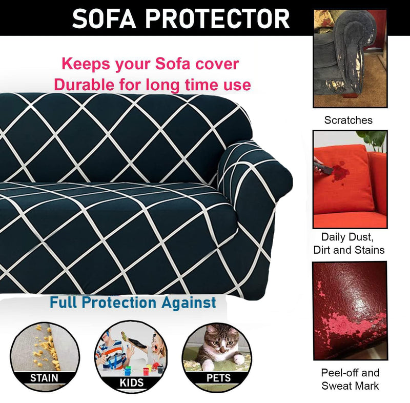 Gifts Island® Sofa Cover 3 Seater and 2 Seater Fully Covered Universal 5 Seater Sofa Cover Non-Slip Sticky Elastic Stretchable Sofa Set Slipcover Protector for (3+1+1 Seater), Peacock Grill