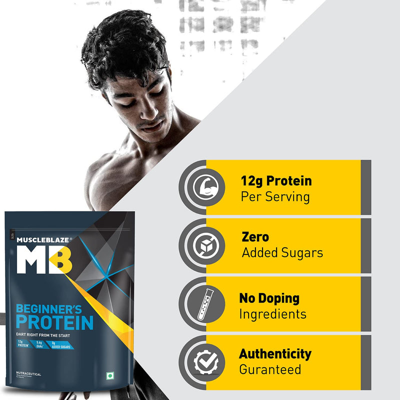 MuscleBlaze Beginner's Whey Protein (Chocolate, 1 kg / 2.2 lb) No Added Sugar, Faster Muscle Recovery & Improved Strength