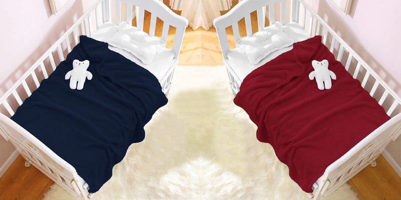 VAS COLLECTION® Premium Plush Baby Blanket Wrapper for Girls & Boys | Toddler Blankets - Newborn Blanket, Soft & Lightweight, Crib & Stroller | 75x100 cm - Pack of 2 Pcs - Maroon & Navy,Polyester