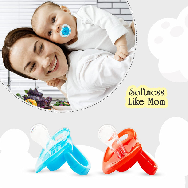 Mee Mee Baby Pacifier Ultra Light Soft Silicone Nipple| BPA Free | Oral stimulatory | Teether | Pack of 2 | 0-6 months + Kids (Blue/Red)