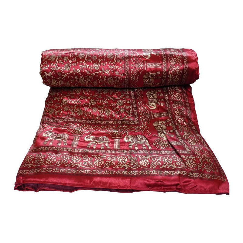 SVT Traditional Famous Jaipuri Beautiful Floral Print in Silk red Jaipuri Rajai/Razai/Quilt King Size/King Size Bed Quilt/Comforter/AC Quilt/AC Comforter