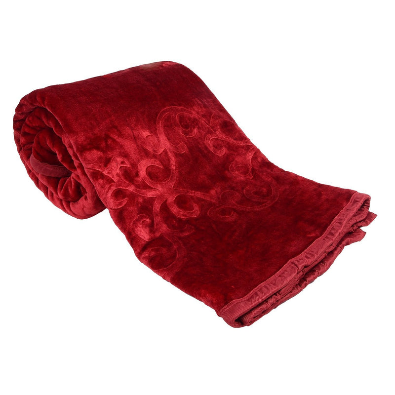 J SHREE Polycotton fabric Ultra Soft Luxurious Embossed Very Warm Korean Mink Blanket Double Bed for Winter - Maroon (85 x 100 Inches)